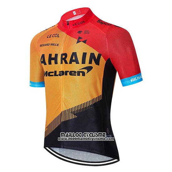 2020 Maillot Ciclismo Bahrain Mclaren Rouge Orange Noir Manches Courtes et Cuissard